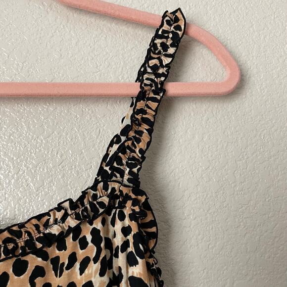 Faithfull the Brand Dress Womens Size 4 Tan Black Noemie Midi Leopard Print Slip - Picture 6 of 15